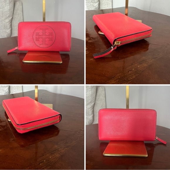 Tory Burch Handbags - Tory Burch Coral Leather Zip Wallet